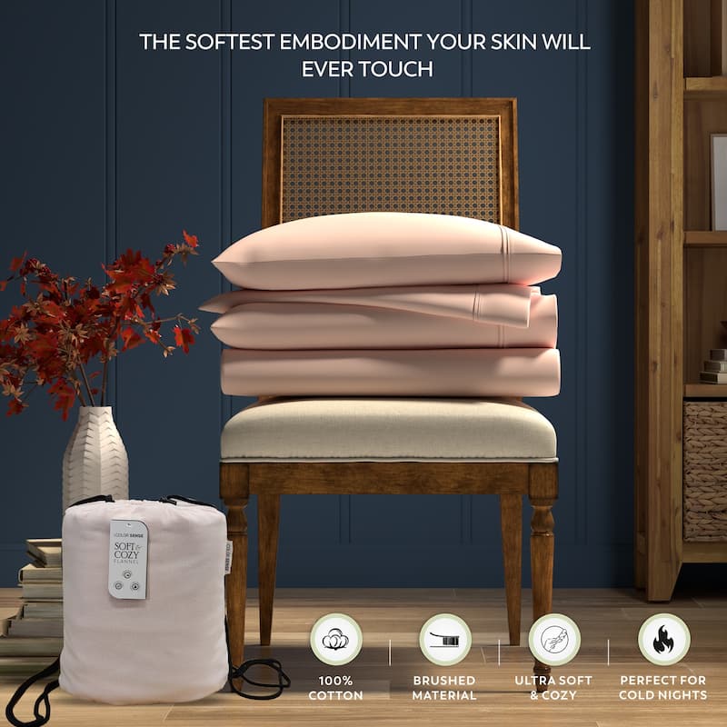 Color Sense Cotton Double Brushed and Extra Warm Flannel Sheet Set