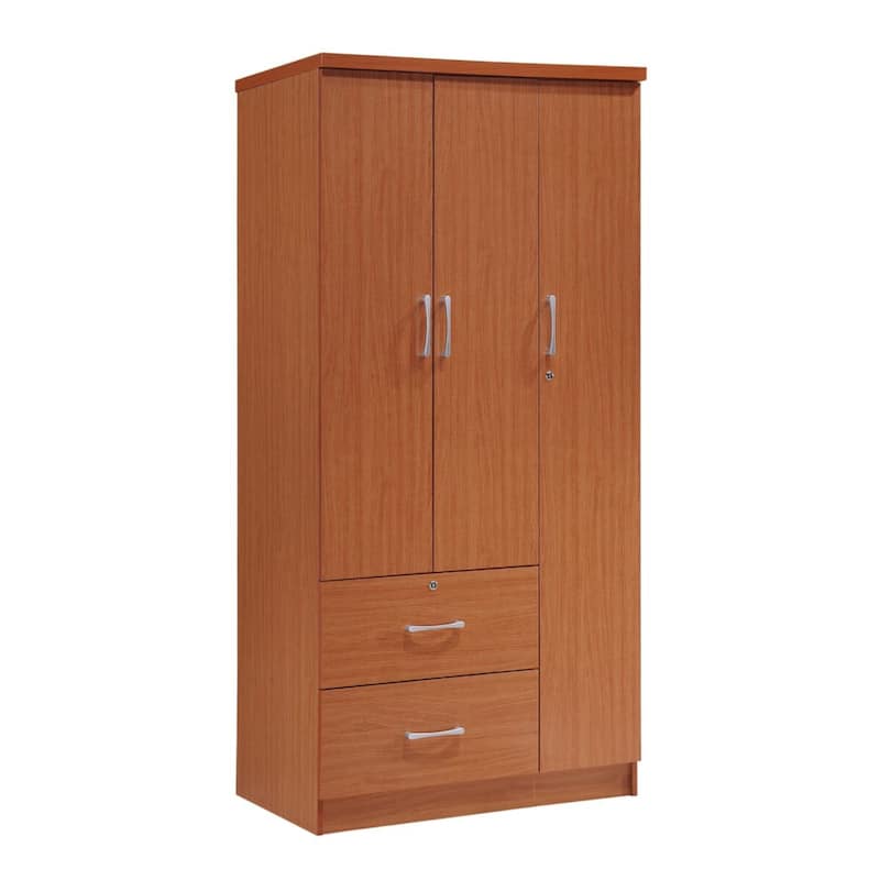 72" Cherry Red 2 Drawers and 3 Shelves with 3 Doors Armoire