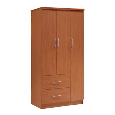 72" Cherry Red 2 Drawers and 3 Shelves with 3 Doors Armoire