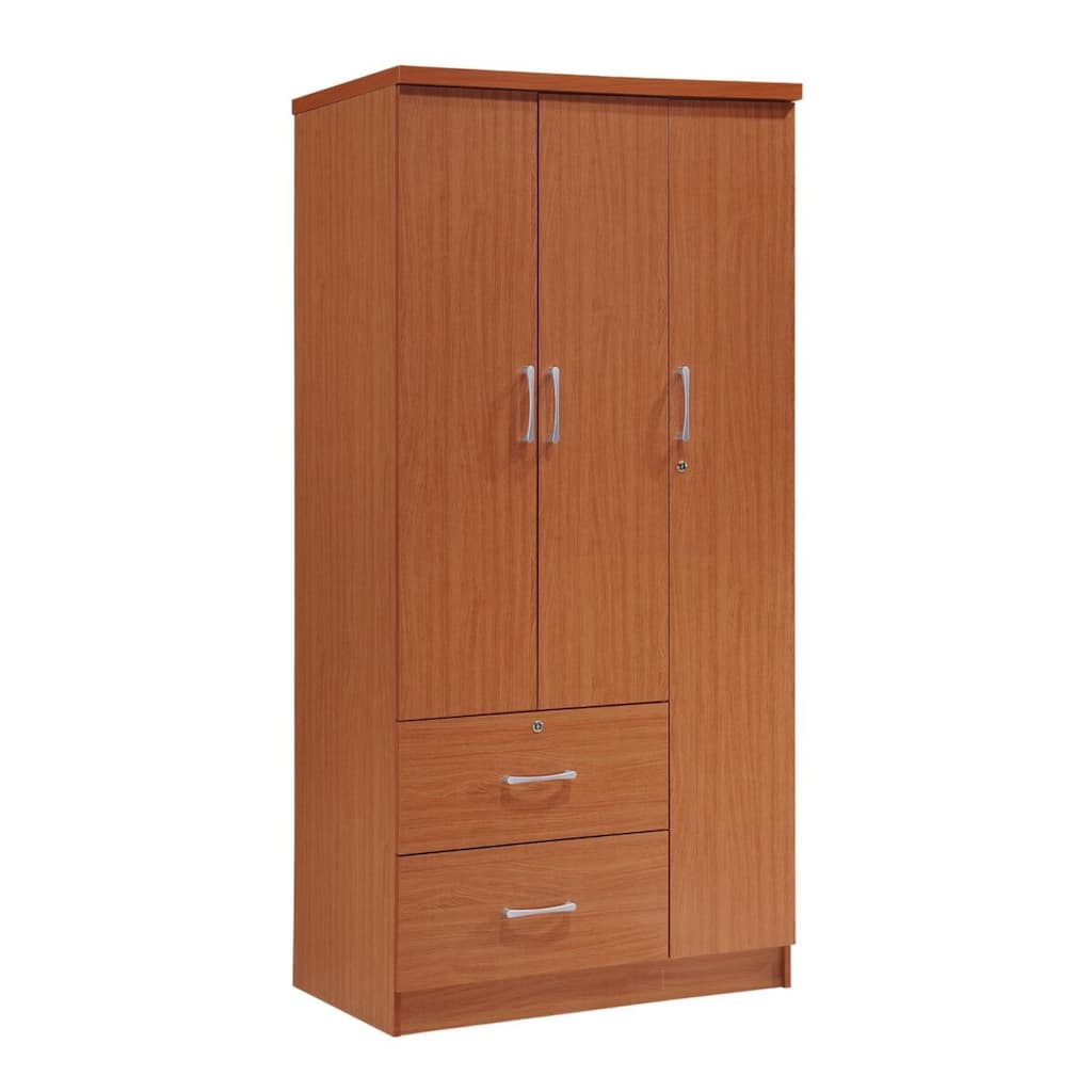 72" Cherry Red 2 Drawers and 3 Shelves with 3 Doors Armoire