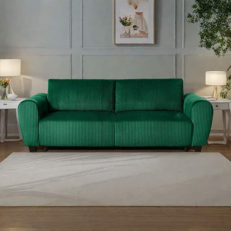 92.1"Corduroy 3-Seater Sofa with 2-in-1 Convertible Design, Built-In Storage Compartments - Green