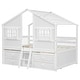 preview thumbnail 11 of 26, Full Size House-shaped Loft Bed with House Roof Frame Skylight Windows 4 Storage Drawers Guardrails and Stairs for Kids' Room