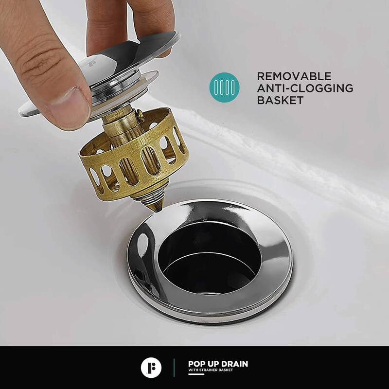 Fine Fixtures Pop Up Drain With Strainer Basket in Satin Nickel