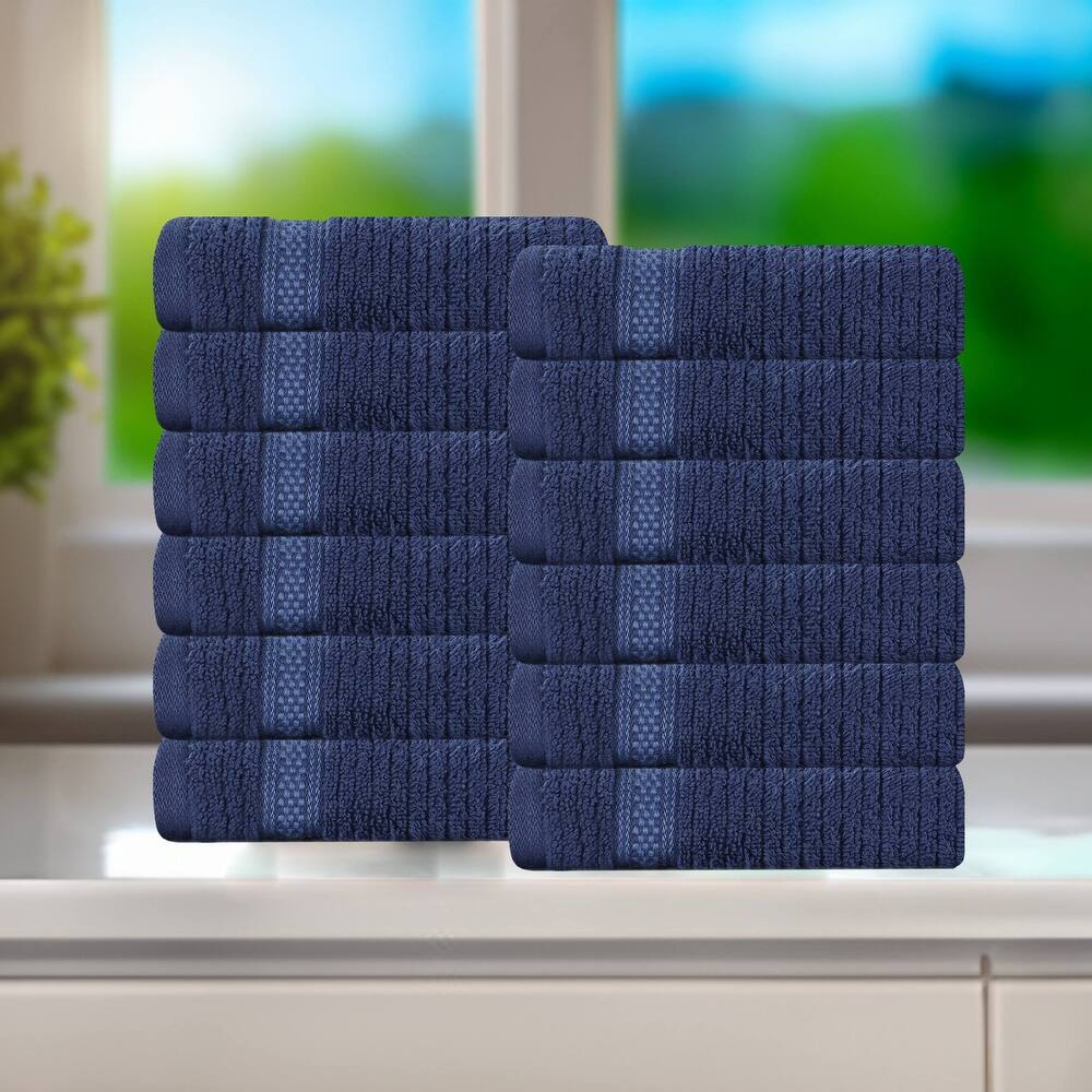 Superior Brea Zero Twist Cotton Ribbed Face Towel Washcloth Set of 12