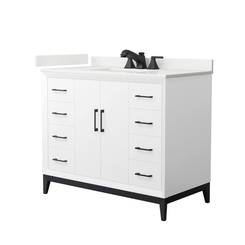 Wyndham Collection WCH818142S-QTZ-US3MXX Amici 42" Free Standing - White / White Quartz Top / Matte Black Hardware