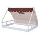 preview thumbnail 4 of 16, White and Brown Full Size Wooden Tent Bed with Fabric, Platform with Fence and Roof