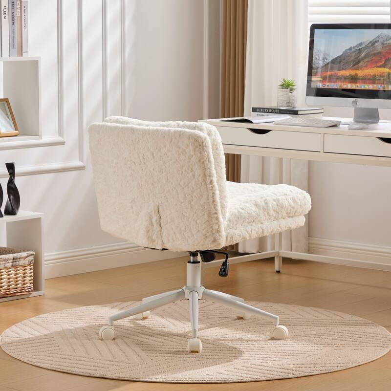 GDF Studio - Extra-Wide Faux Fur Upholstered Swivel Home Office Chair with Metal Base with 26.4" Oversized Seat