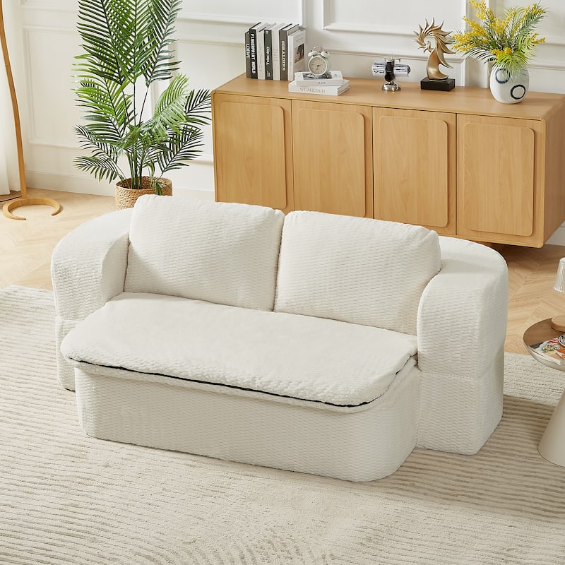 Convertible Sofa Bed with Foam Cushion, Foldable 2-in-1 Couch Loveseat, Plush Sleeper Sofa with Silk Wool Blanket