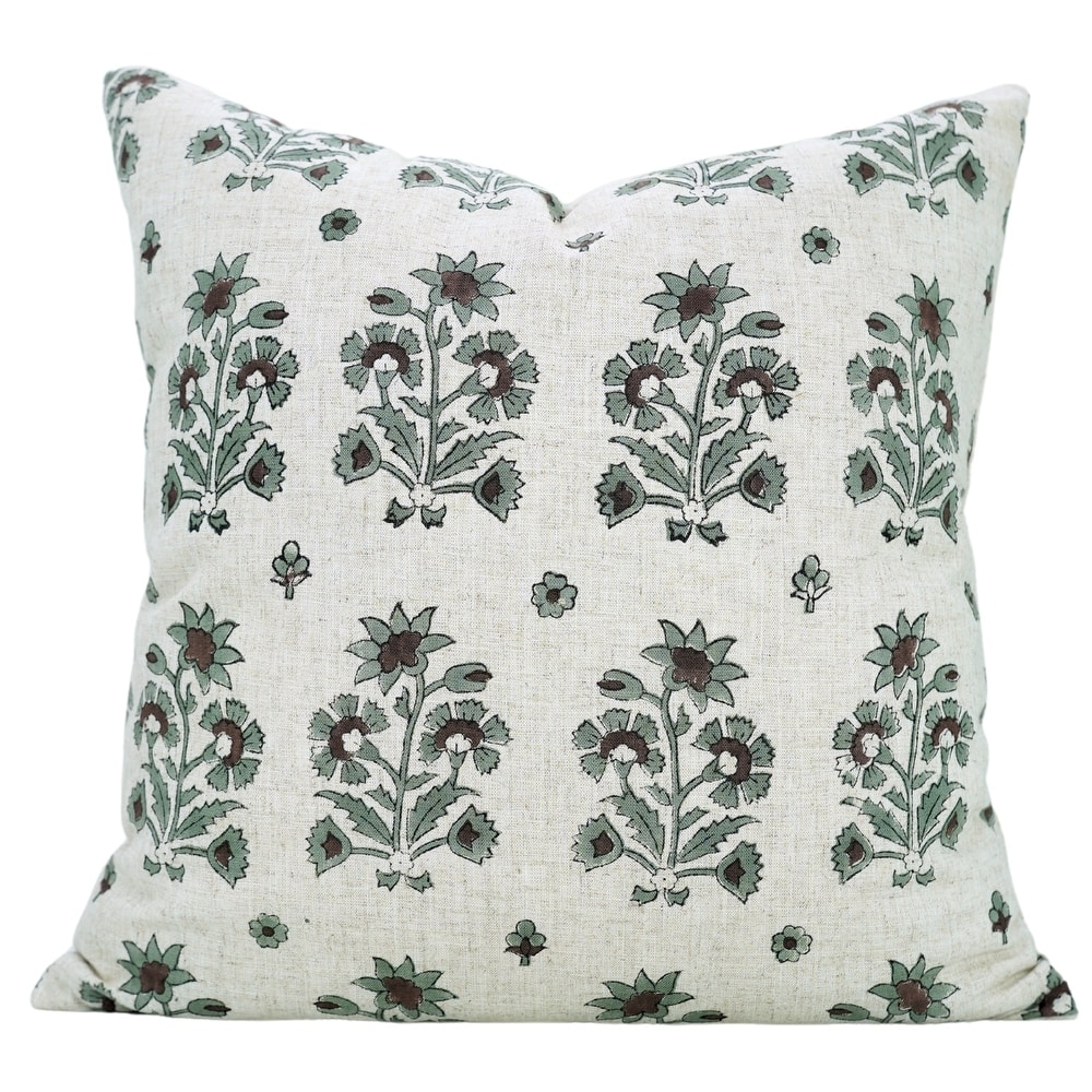 Fabdivine Floral Pillowcase Handmade Linen Block Print Sofa, Couch, Sonakshi
