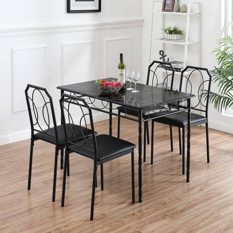 VECELO Industrial 5-Piece Dining Table Set, Table and Chairs Sets ( Set of 5)