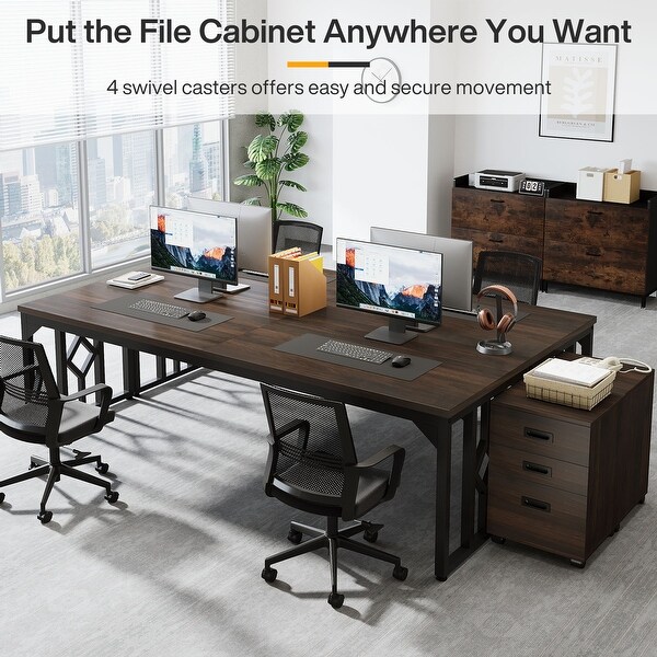 Extra long Computer Desk Two Person Desk with File Cabinet
