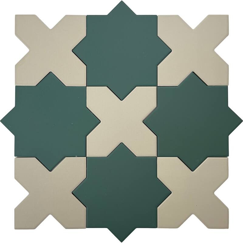 Seville 7" Star with 5" Cross Matte Porcelain Wall and Floor Tile (10.62 sq ft/case) - 68 Pack - Green/Taupe