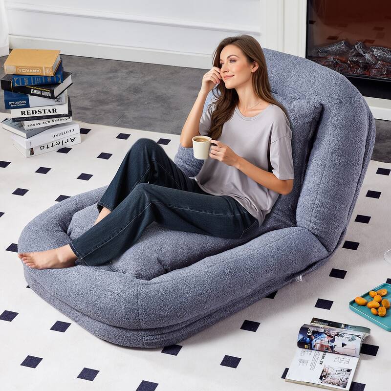 Folding Sofa Chair with 5 Adjustable Positions Plush Floor Lounge Chair