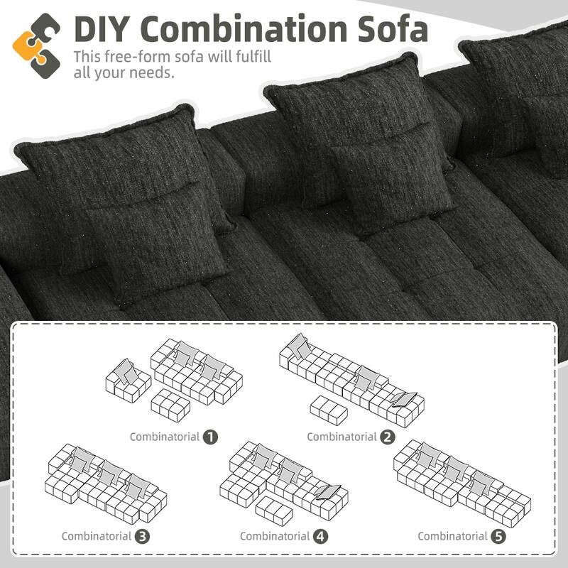 Modern Oversized Modular Sectional Sofa, 6 PCS DIY Combination, Sparkling Chenille, No Assembly, Black