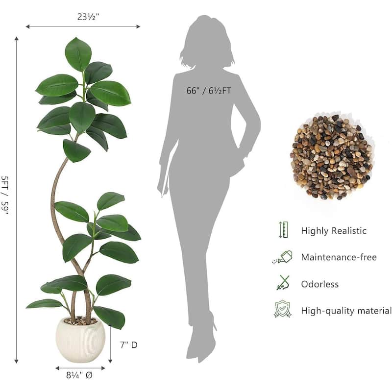 Artificial Plant Faux Fiddle Leaf Fig Tree with Off White Sphere Resin Planter