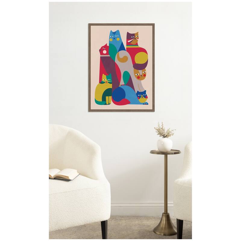 Kate and Laurel Abstract Retro Modern Cats 02 by Rachel Lee Framed Canvas Wall Art Print