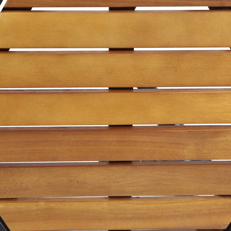 Roomfitters Outdoor Accent Side Table with Durable Metal Base and Teak-Style Surface, Beige