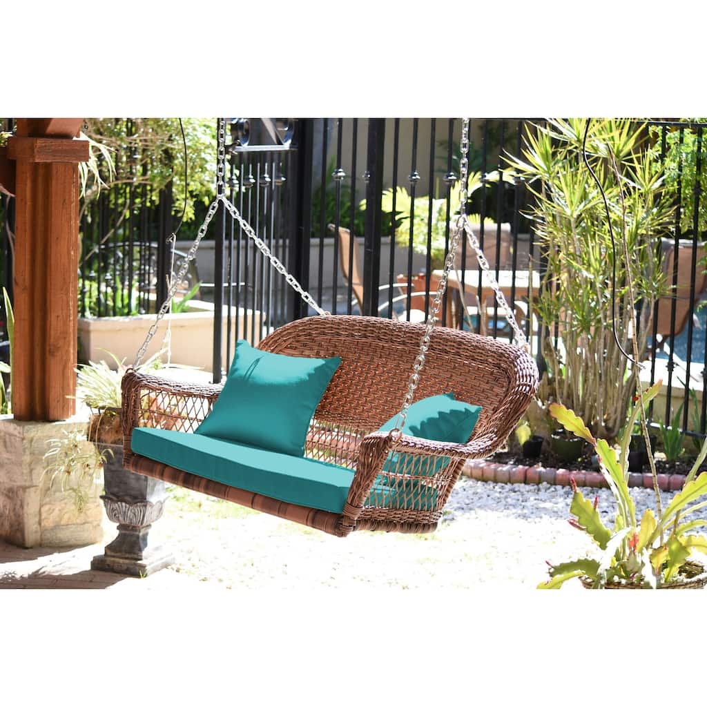 28 in. W Blue Cushion in Aluminum Frame Outdoor Porch Swing with CushionGuard and Stand
