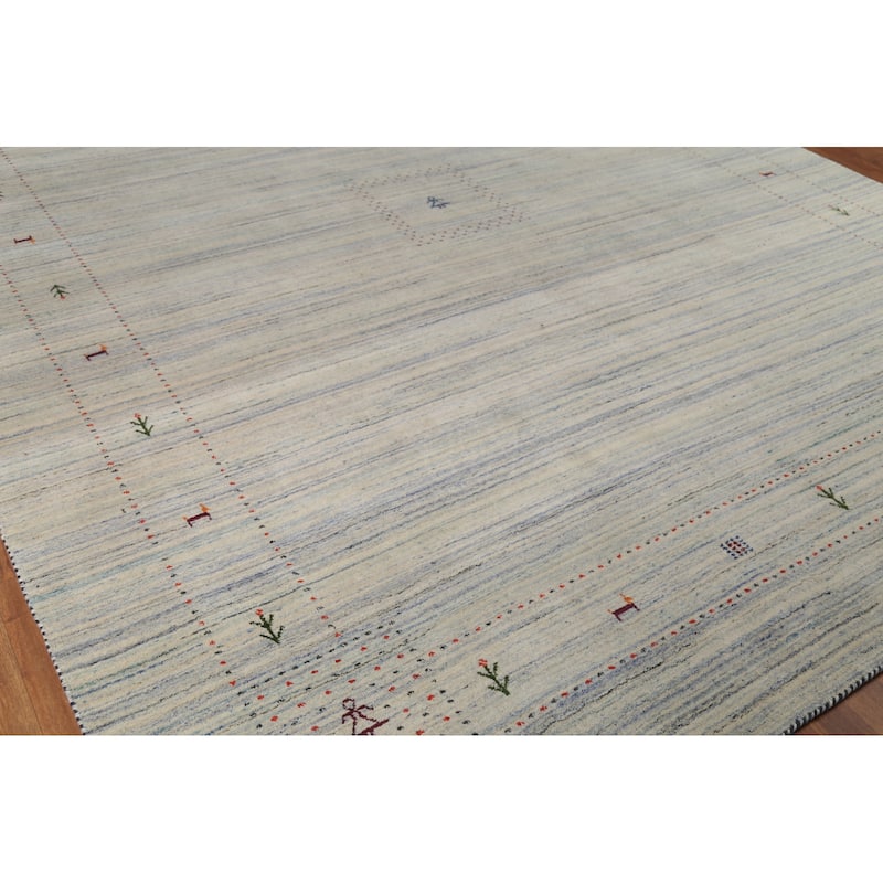 Striped Tribal Gabbeh Oriental Area Rug Hand-Knotted Beige Wool Carpet - 9'3"x 11'7"