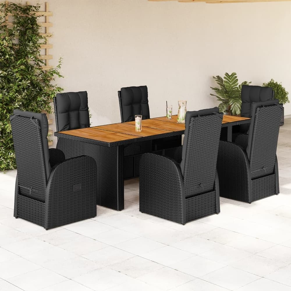 vidaXL Patio Dining Set with Cushions Outdoor Furniture Black Poly Rattan - 35.4 x 94.5 x 29.5