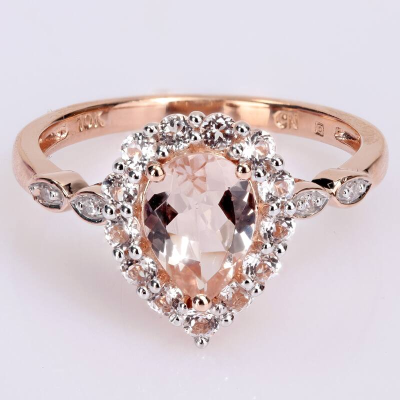 Miadora 10k Rose Gold Morganite, White Topaz and Diamond Accent Teardrop Halo Engagement Ring