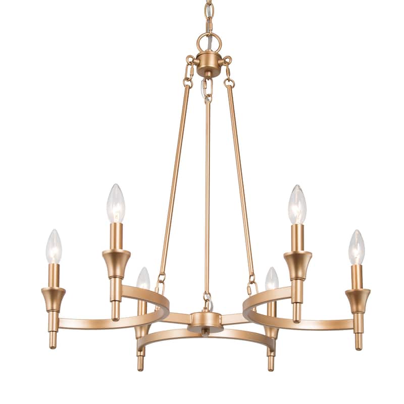 Mid-century Modern 6-light Wheel Chandelier Wagon Wheel Candle Lights Brass Gold Metal