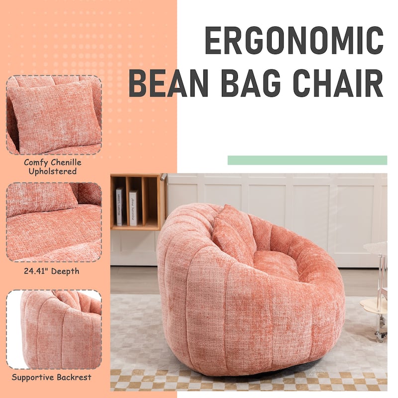 HOMEFUN Chenille Upholstered Durable Comfort Lounger High Back Bean Bag Loveseat Sofa