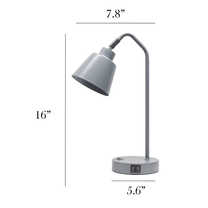 Modern Adjustable Metal Desk Lamp with USB Charging Port in Multiple Colors - 7.8" (L) x 5.6" (W) x 16" (H)