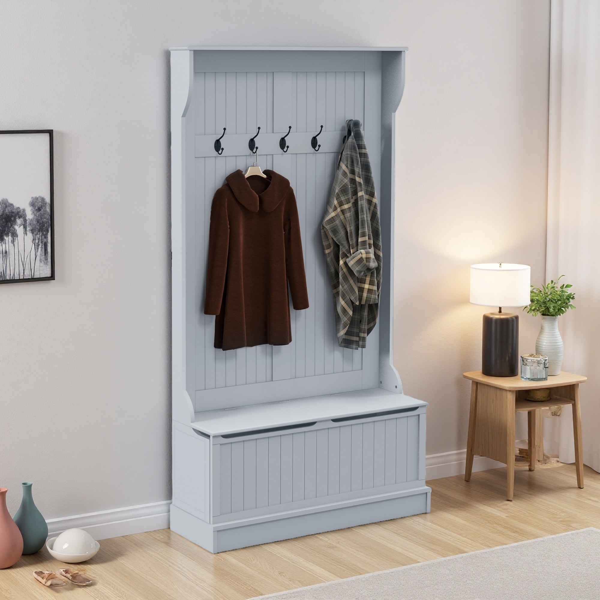 37.8"L Entryway Hall Tree with Storage Bench, Coat Rack & Shoe Storage