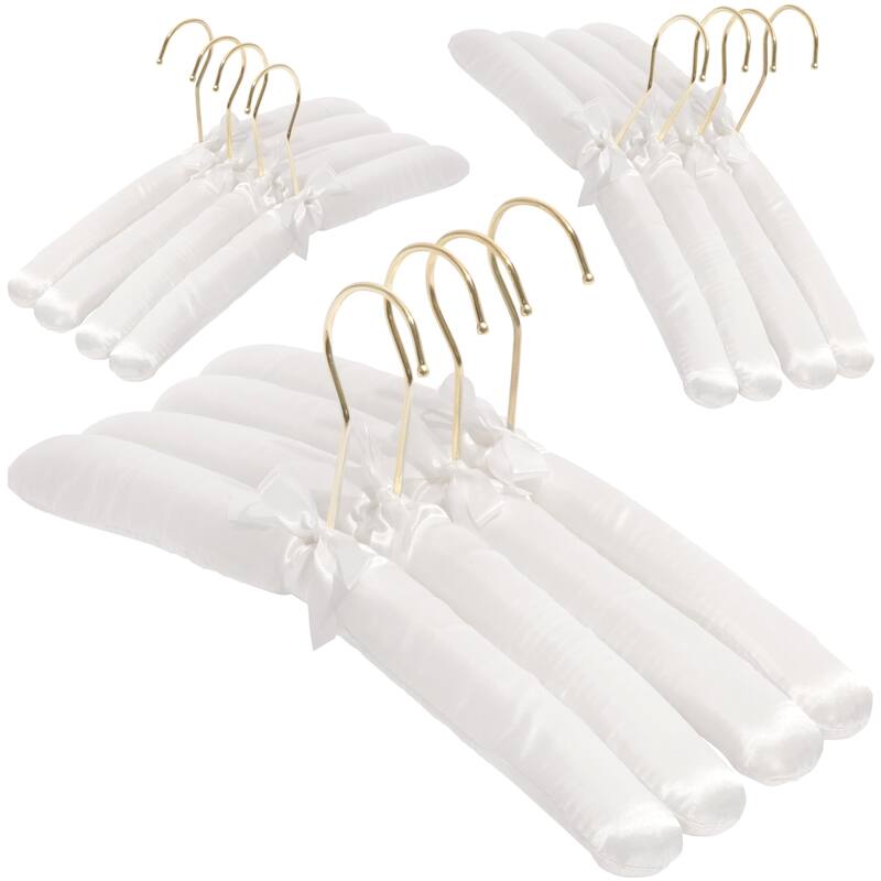 Premium Heavy Duty Thick Satin Padded Hangers Anti Slip - Ivory, Set of 12