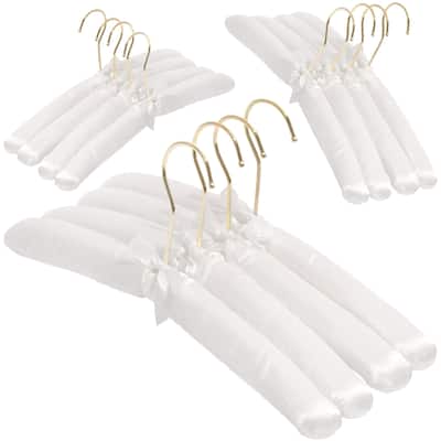 Premium Heavy Duty Thick Satin Padded Hangers Anti Slip - Ivory, Set of 12