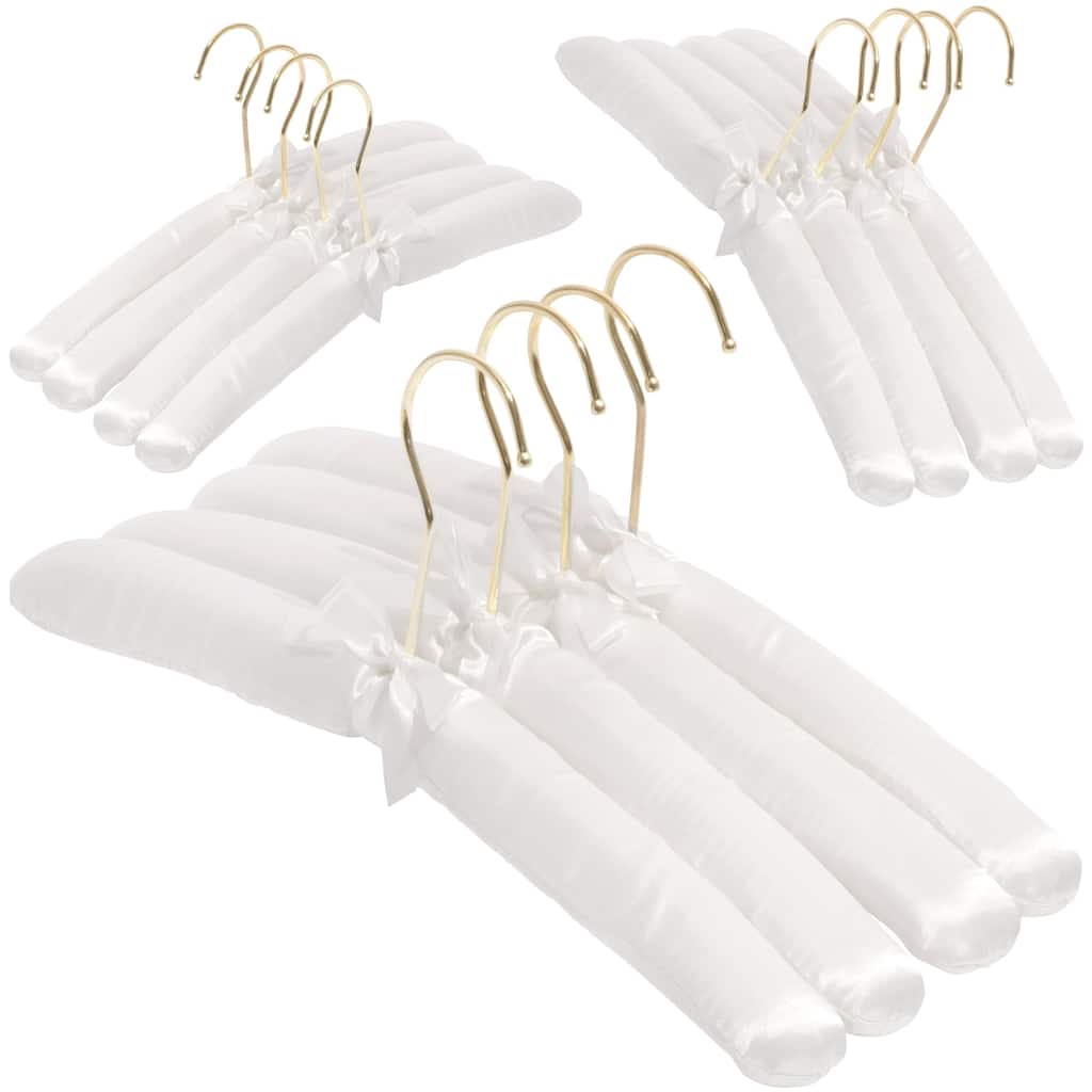 Premium Heavy Duty Thick Satin Padded Hangers Anti Slip - Ivory, Set of 12