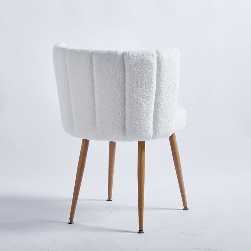 Modern WHITE dining chair with iron tube wood color legs