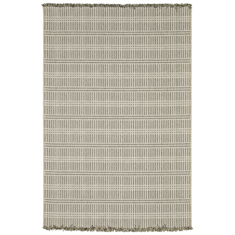Style Haven Grayton Geometric Lines Beige/ Black Indoor-Outdoor Fringe Edge Rug - 9'10" x 12'10"