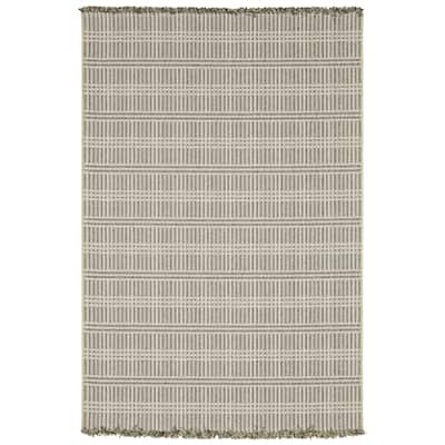 Style Haven Grayton Geometric Lines Beige/ Black Indoor-Outdoor Fringe Edge Rug