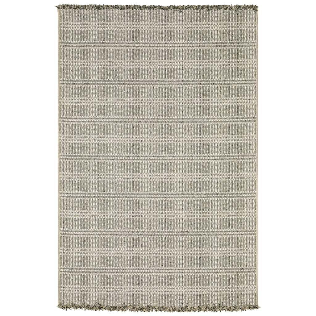 Style Haven Grayton Geometric Lines Beige/ Black Indoor-Outdoor Fringe Edge Rug