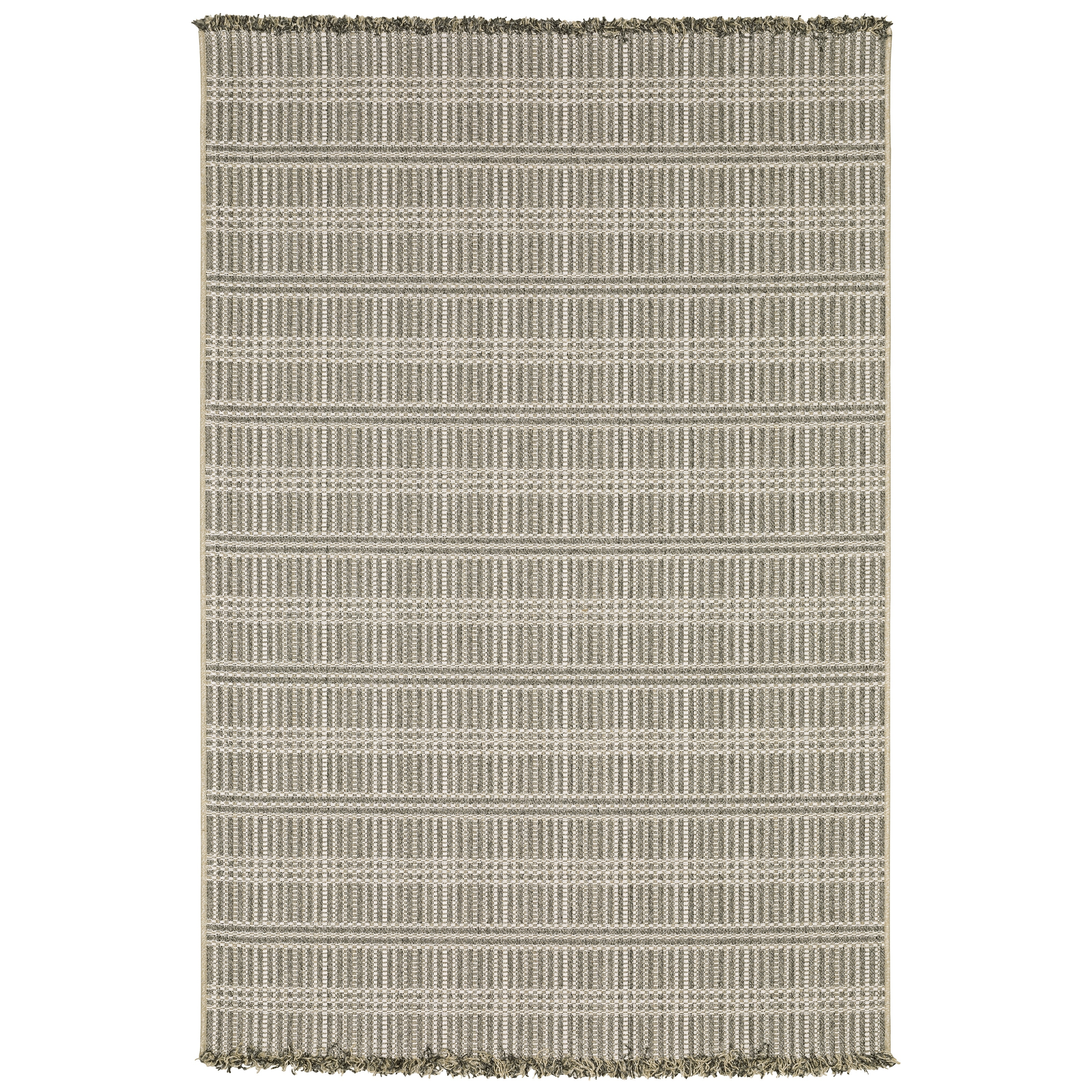 Style Haven Grayton Geometric Lines Beige/ Black Indoor-Outdoor Fringe Edge Rug