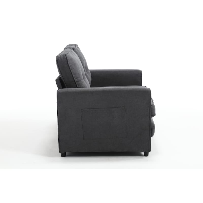 Velvet Upholstered Armsofa with Pull-Out Bed, Convertible Sleeper Sofa Bed for Small Bedroom, Loveseat with Side Pockets