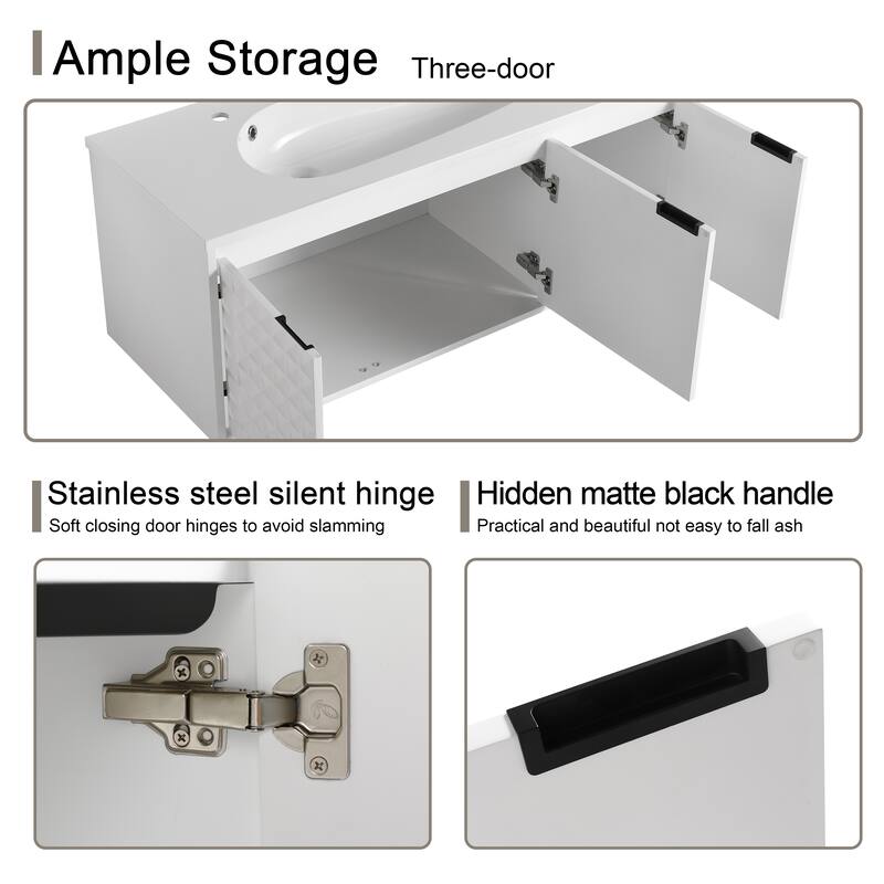 Malwee 24"/30"/36"/48" Floating Bathroom Vanity, Wall Mounted Bathroom Vanity with Resin Top,Soft Close Doors