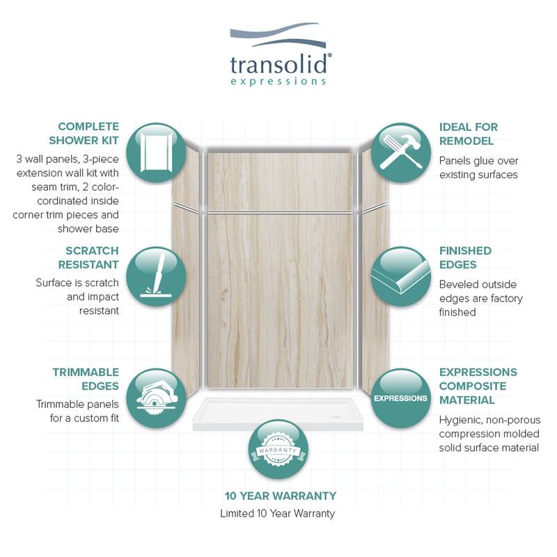 Transolid Expressions 60-in X 32-in X 96-in Glue to Wall Shower Kit - 32" x 60" x 96" - 32" x 60" x 96"