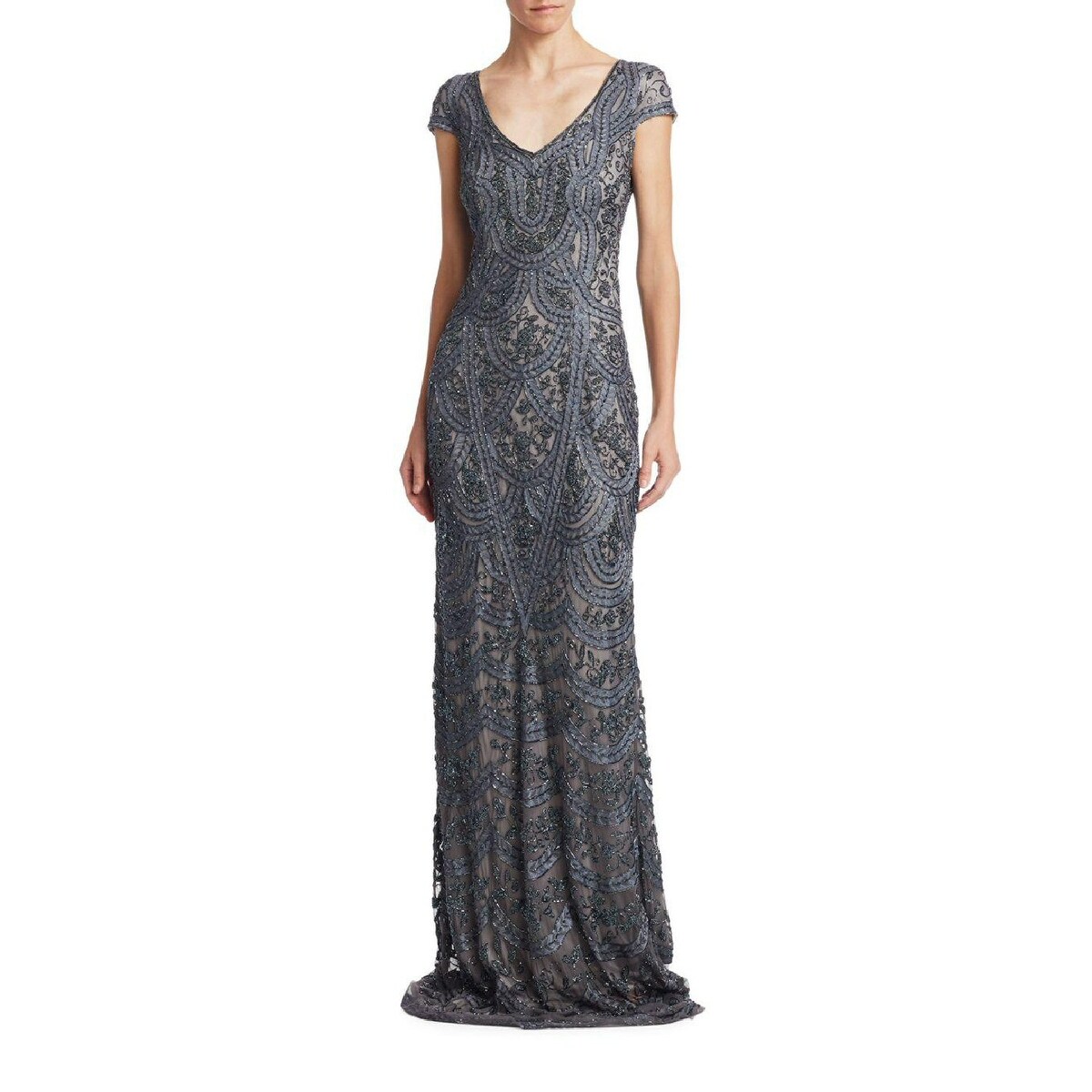 steel grey evening gown