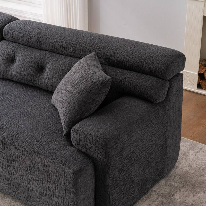 4-Seater Compression Sofa with Pillows, Wood Grain Chenille Fabric