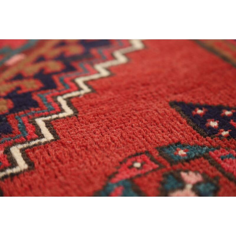 Geometric Ardebil Persian Vintage Runner Rug Handmade Wool Carpet - 3'7"x 10'7"