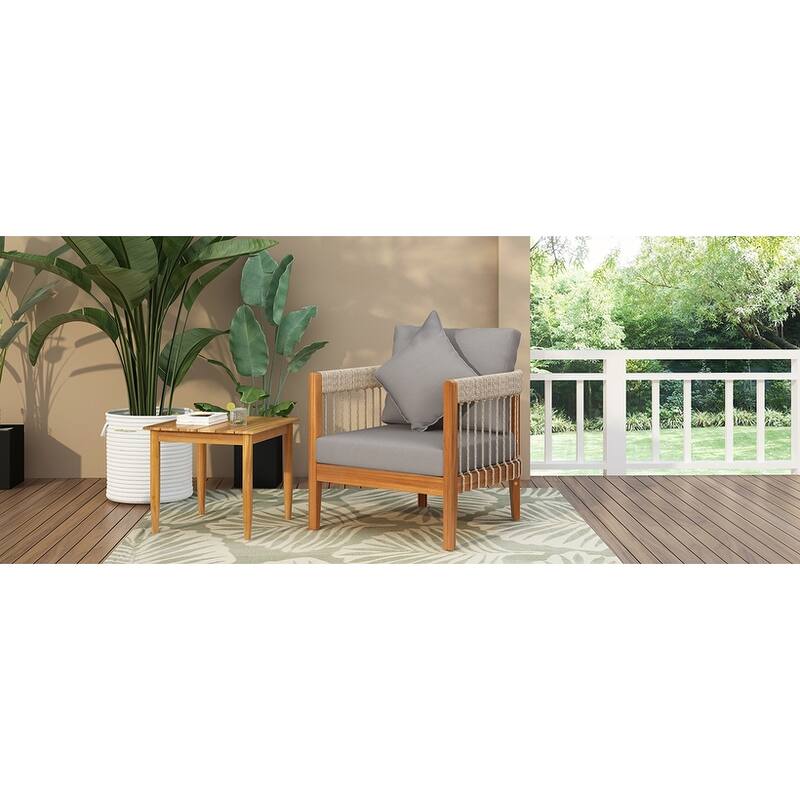 Acacia Wood Outdoor Club Chair with Removable Cushions for Porch and Garden