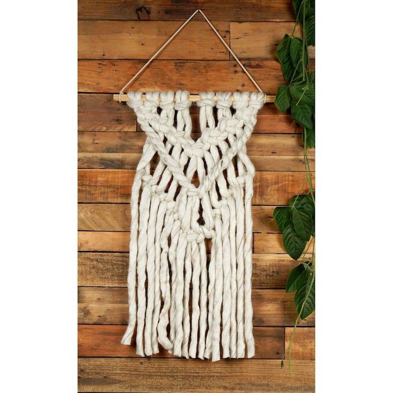 Loominaire Rustic Macrame Wallhanging "Sariska" Hand Woven of Wool/Viscose - 16" x 24" - 16" x 24"