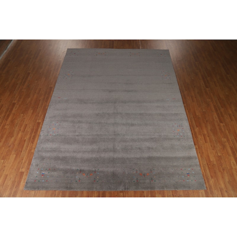 Hand Knotted Oriental 100% Wool Carpet Tribal Solid Greys & Charcoal Gabbeh Area Rug - 12' 5'' X 9' 3''
