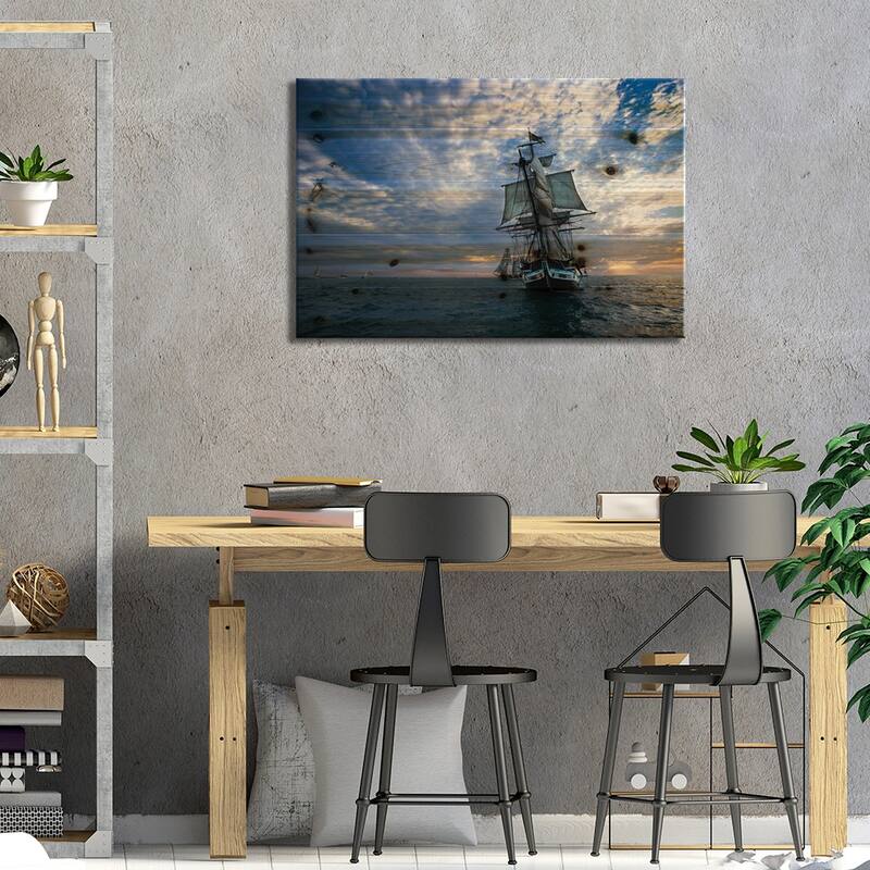 Sailboat And Tall Ship The Pacific Ocean,Dana Point Harbor,Orange County, California, USA III Print On Wood by Panoramic Images