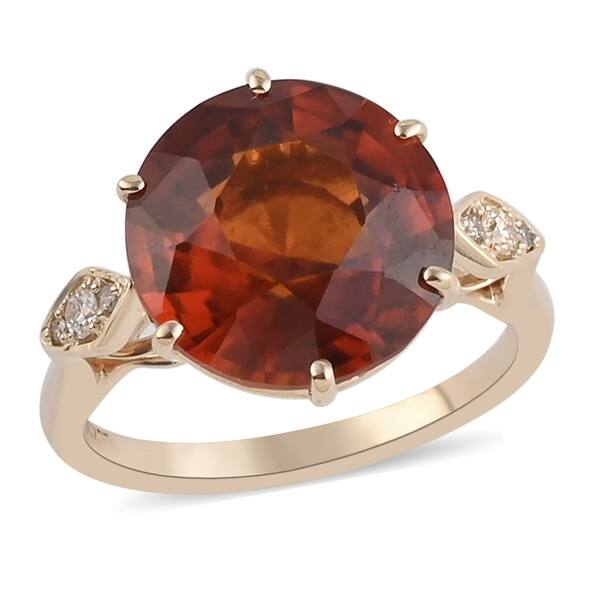 slide 1 of 10, LUXORO Yellow Gold Honey Garnet Diamond Ring Size 8 Ct 8 G-H Color I2