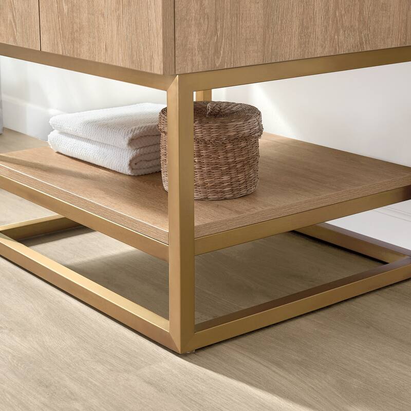 Alistair Single Bath Vanity with White Grain Stone Top & Mirror