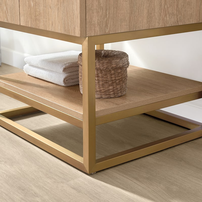 Alistair Single Bath Vanity with White Grain Stone Top without Mirror